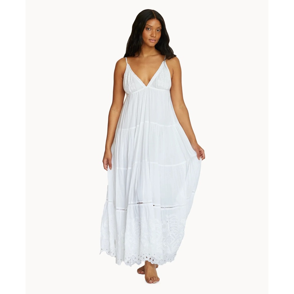 PQ Swim Water Lily Halle Maxi Lightweight Beach Dress White XS/S NWT 100% Cotton
